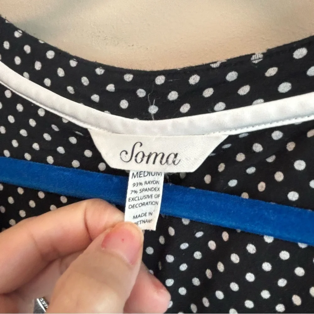 Soma Black Dress Slip Pajama. Cute polka dot - black & White Dots. Size Medium